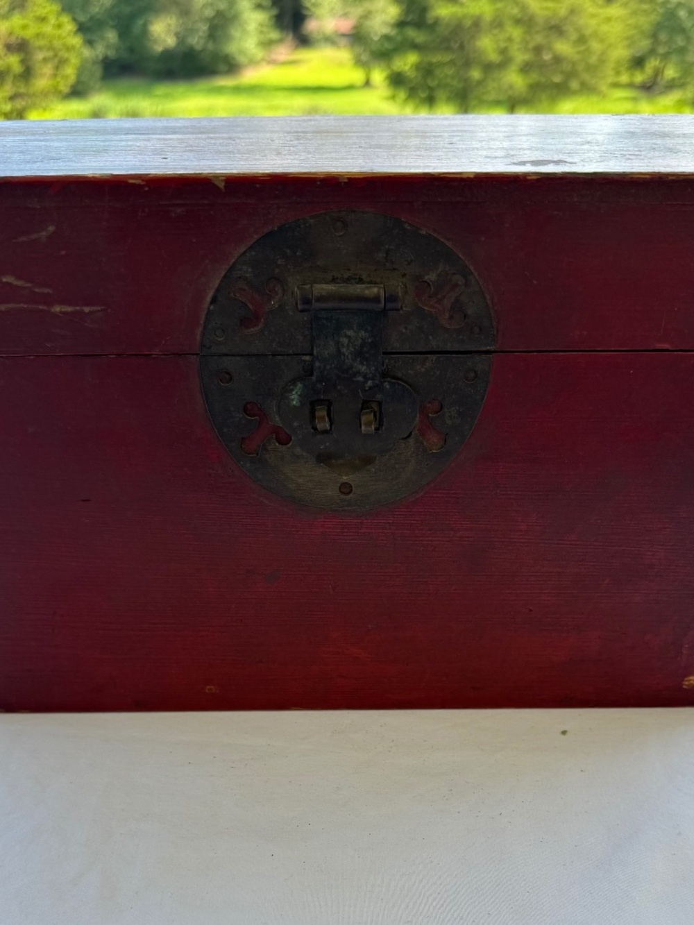 Antique Chinese Lacquered Storage Chest With Removable Tray